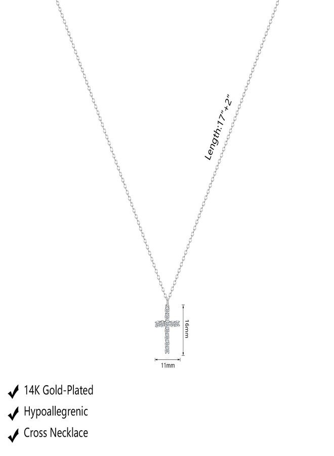 Zeffy Cross Necklace for Women Silver Plated Cubic Zirconia Tiny Cross Pendant Necklace for Women Simple Layered Cross Necklaces for Women - Image 5